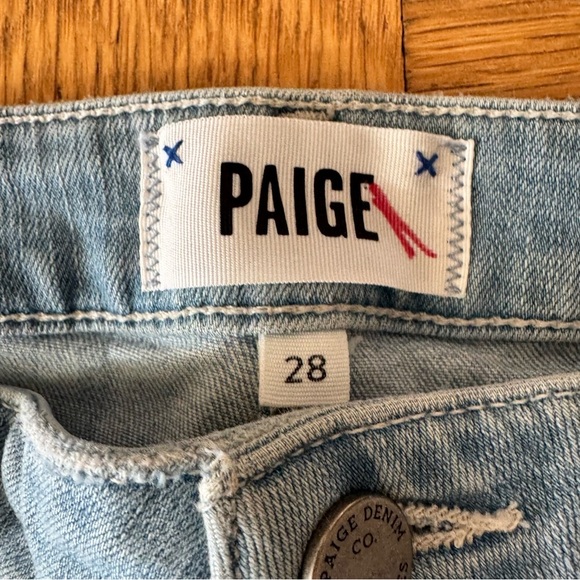 Paige 28 Skyline Angke Peg Skinny Distressed Blue Denim Jeans Button Fly - Picture 4 of 10